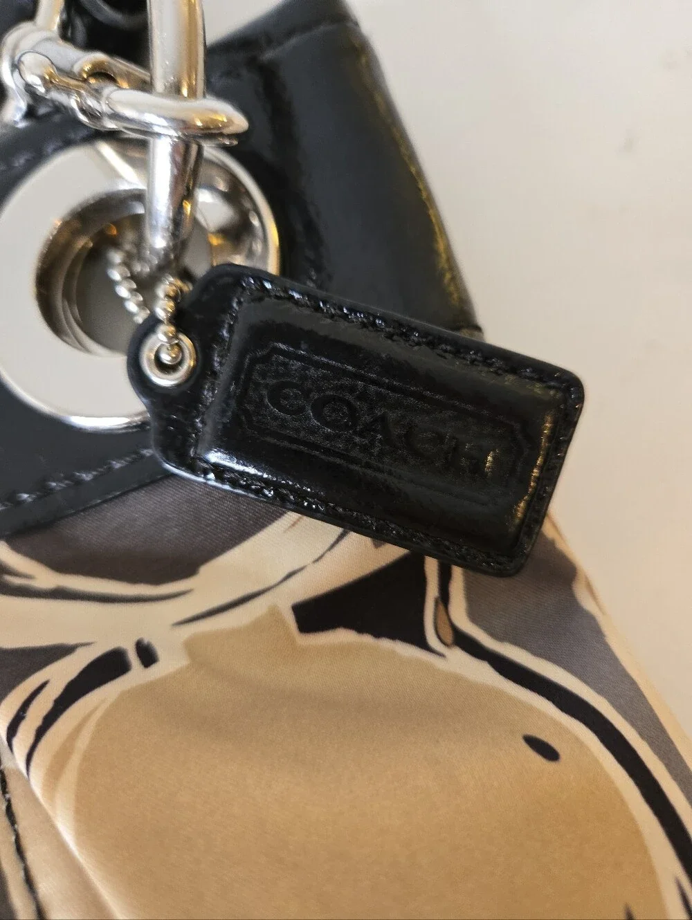 Coach Signature Sateen Ashley Scarf Print Black and Tan Shoulder Bag F17649